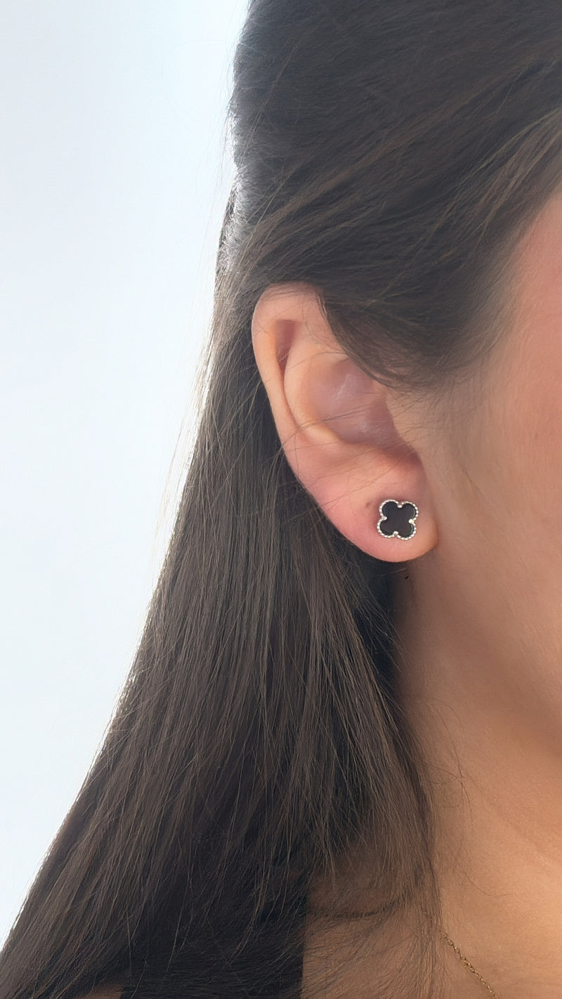 ONYX Clover Stud Earrings - Sterling Silver