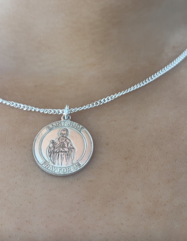 Round St Jude Pendant - Sterling Silver