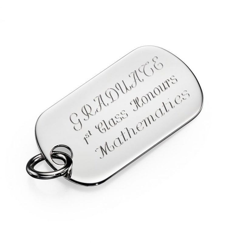 Graduation Gift Engraved Dog Tag Pendant Silver Personalised