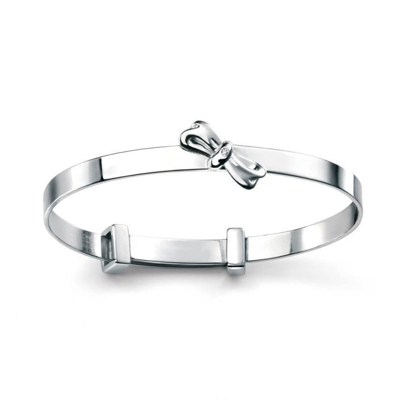 Bow Expanding Bangle with Diamond, Silver, Personalised