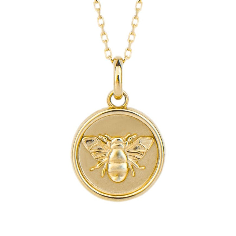 Engravable Bee Medallion Pendant Personalised - 9ct Yellow Gold P