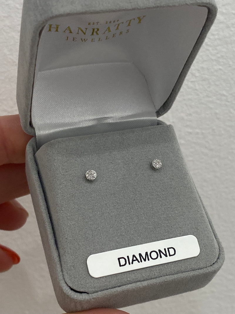Diamond Stud Earrings Pave Set 14 Stone  - 9ct White Gold