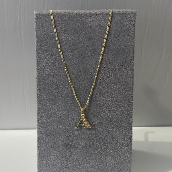 9ct Yellow Gold CZ Initial Pendant A