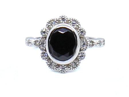 Black & Cubic Zirconia Ring - Sterling Silver