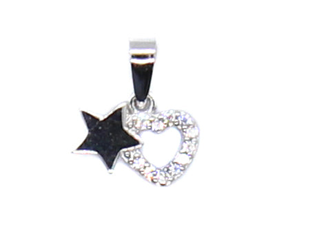 Heart & Star CZ Pendant - Sterling Silver/ Silver Gold Plated