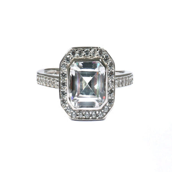 Cubic Zirconia Stone Ring - Sterling Silver