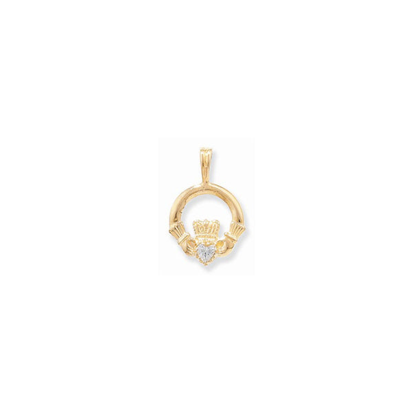 Claddagh Clear Stone CZ Pendant - 9ct Gold