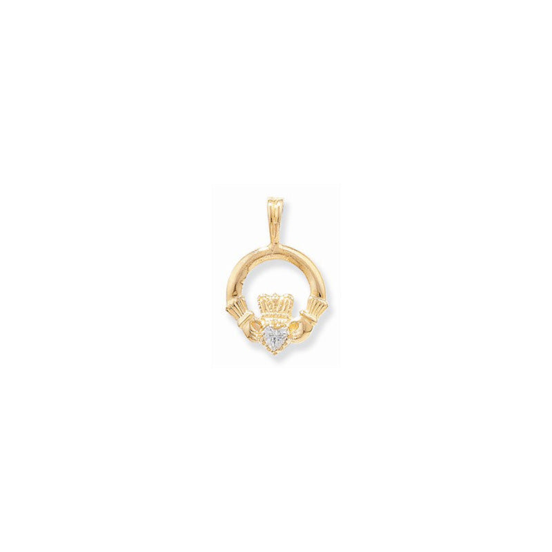 Claddagh Clear Stone CZ Pendant - 9ct Gold