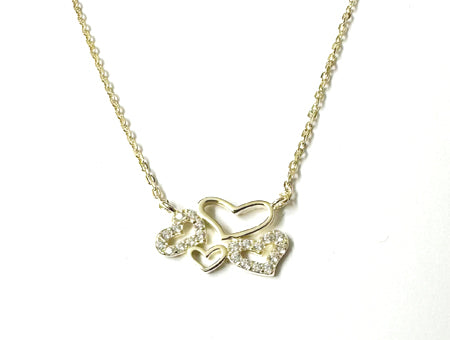 CZ Hearts Necklace - Sterling Silver