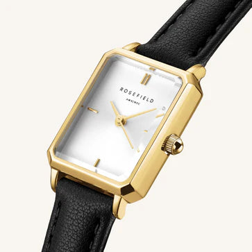 Octagon XS Black Leather Ladies Watches - Rosefield