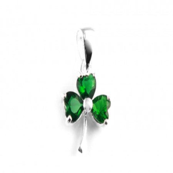 Silver Shamrock Pendant with Emerald Green Cubic Zirconia Stones