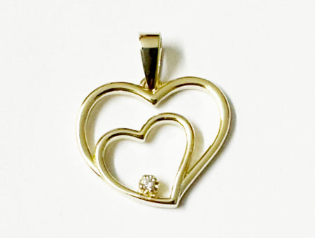 Double Heart CZ Pendant - Sterling Silver/Gold Plated
