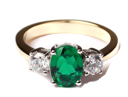 Emerald Cubic Zirconia Ring - 9ct Yellow Gold
