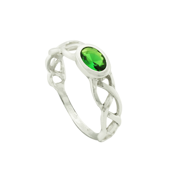 Celtic Knotwork Ring With Emerald Cubic Zirconia