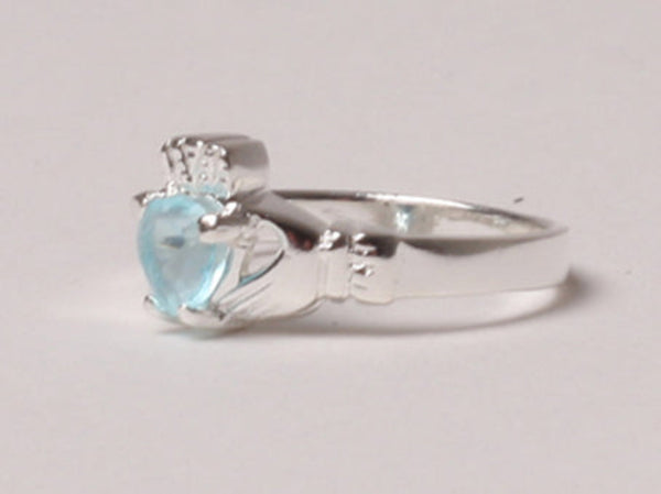 September Birthstone Claddagh Ring - Sterling Silver