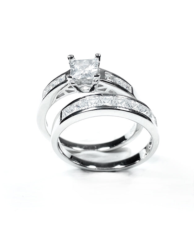 Double CZ Ring Set - Sterling Silver