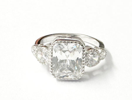 Square & Round CZ Ring - Sterling Silver