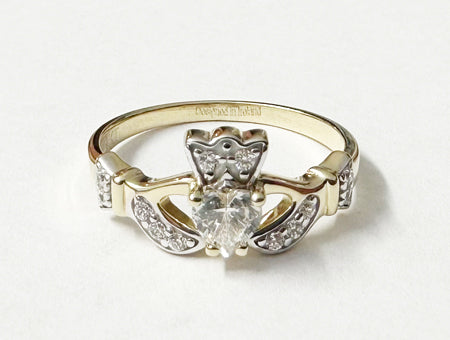 Claddagh CZ Ring - 9ct Yellow Gold