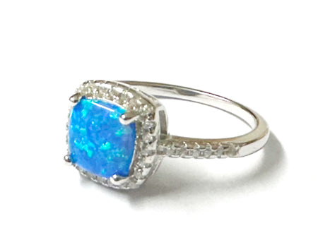 Blue Opal & Cubic Zirconia Ring - Sterling Silver