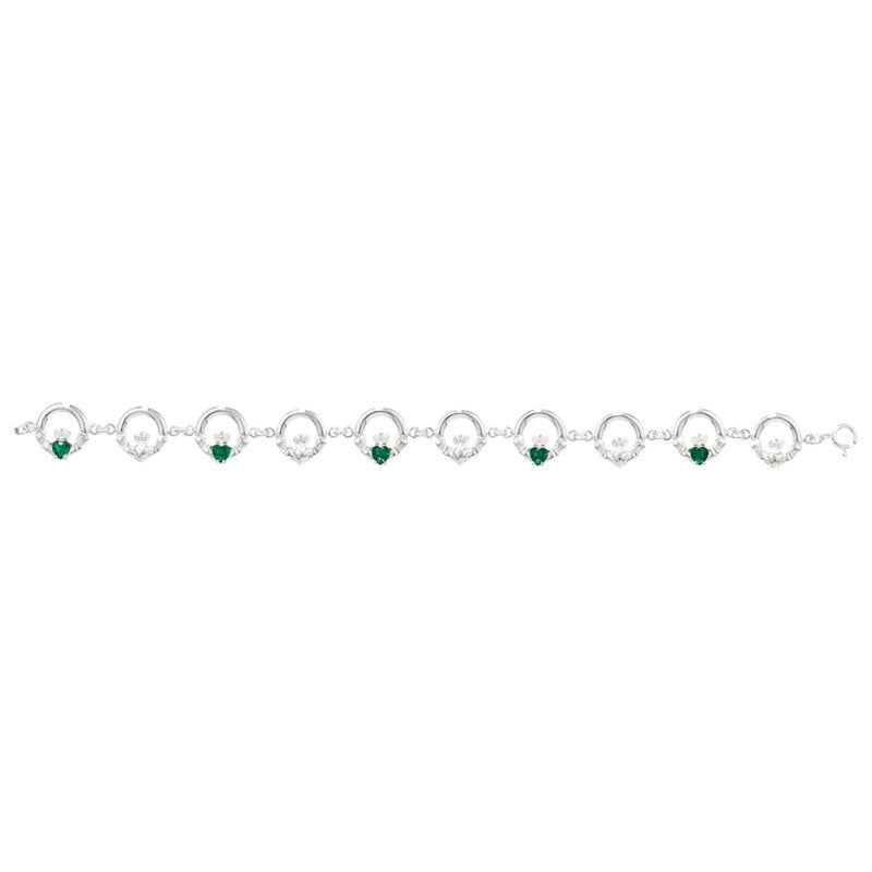 Green Cubic Zirconia Claddagh Bracelet - Sterling Silver