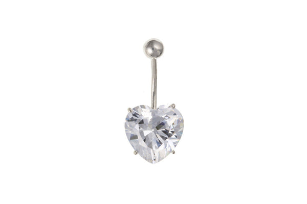 Heart Naval Bar - Silver CZ Belly Button Bar