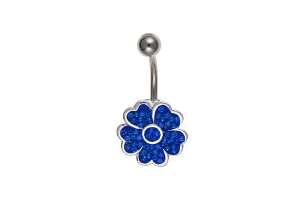 Blue Crystal Flower Naval Bar - Silver