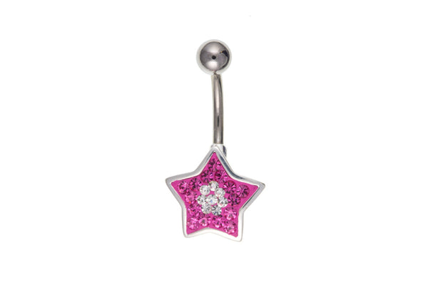 Pink Crystal Star Naval Bar - Silver