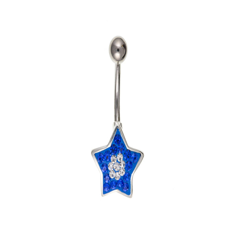 Silver Blue Crystal Star Navel Bar