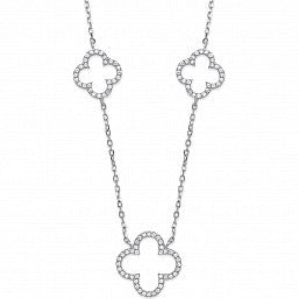 Cubic Zirconia Four Leaf Clover Necklace - Sterling Silver