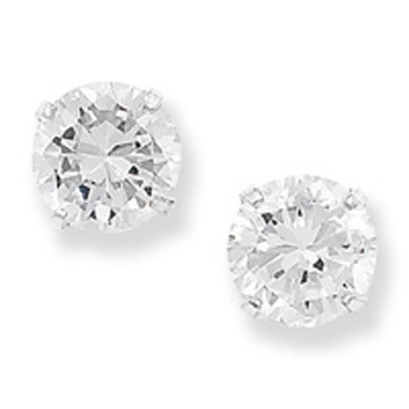 6mm Round CZ Stud Earrings - Sterling Silver