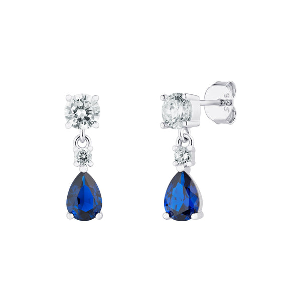 Cubic Zirconia Drop Sapphire Earrings - Sterling Silver