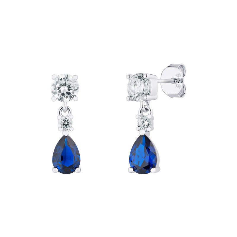Cubic Zirconia Drop Sapphire Earrings - Sterling Silver