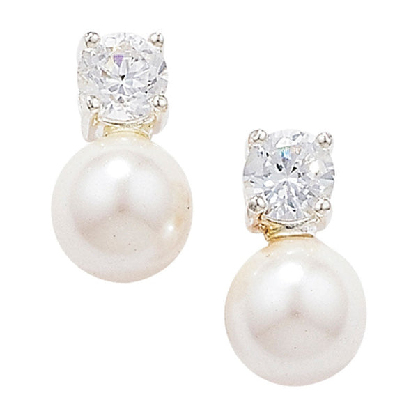 Pearl and CZ Drop Earrings - Sterling Silver