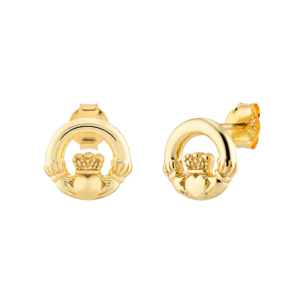 Claddagh Stud Earrings - Sterling Silver Gold Plated