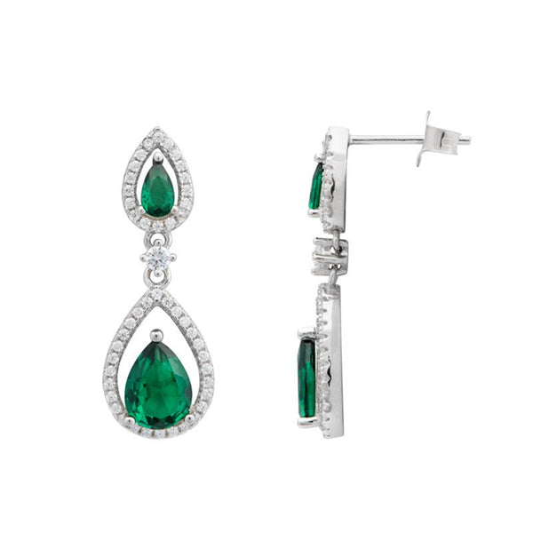 Emerald Teardrop Earrings - Sterling Silver