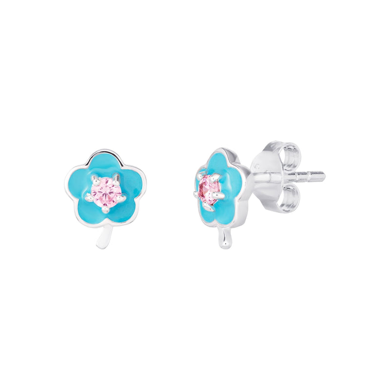 Blue Coloured Cubic Zirconia Earrings - Sterling Silver