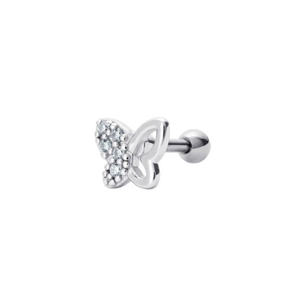 Cubic Zirconia Single Butterfly Earring - Silver Rhodium Plated