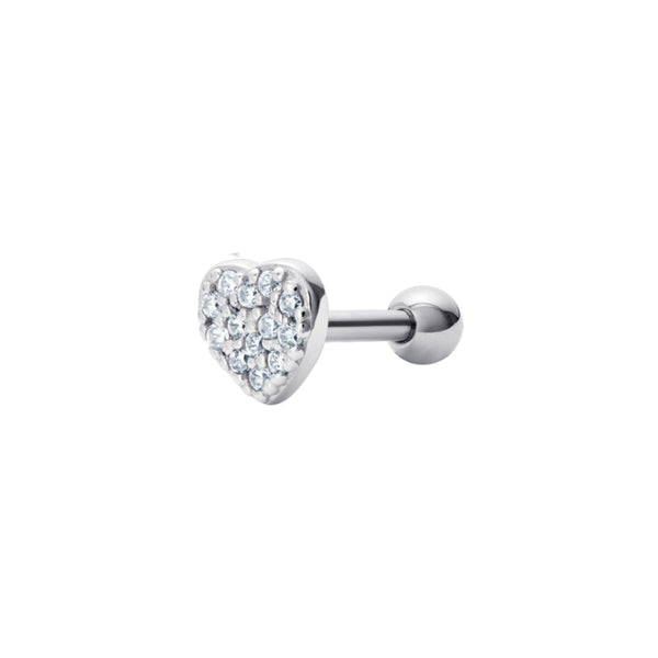 Cubic Zirconia Single Heart Earring - Silver Rhodium Plated