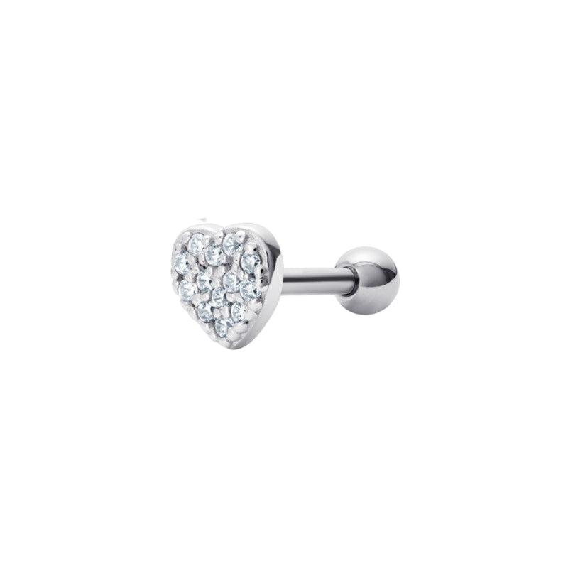 Cubic Zirconia Single Heart Earring - Silver Rhodium Plated