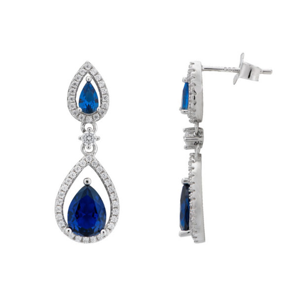 Sapphire Teardrop Earrings - Sterling Silver