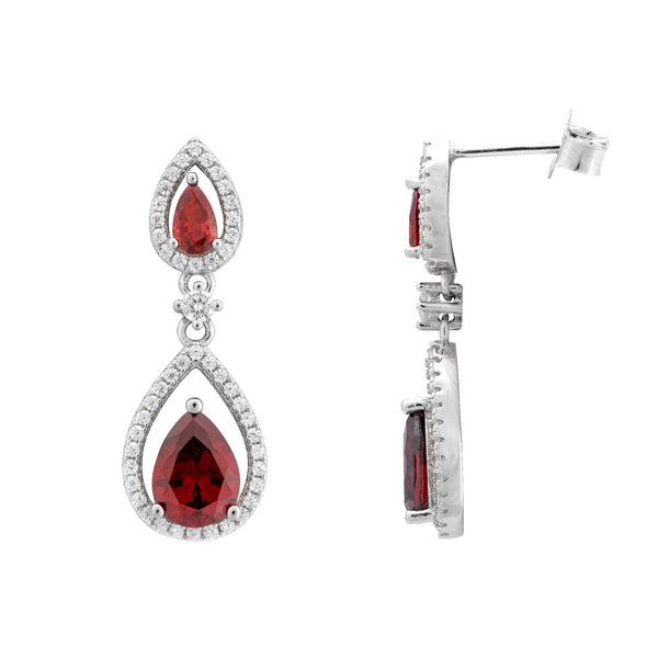 Garnet Teardrop Earrings - Sterling Silver