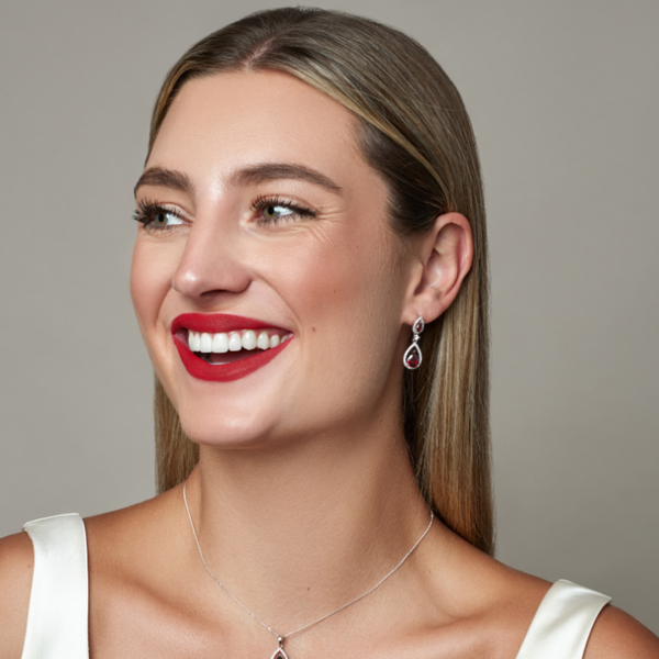 Garnet Teardrop Earrings - Sterling Silver