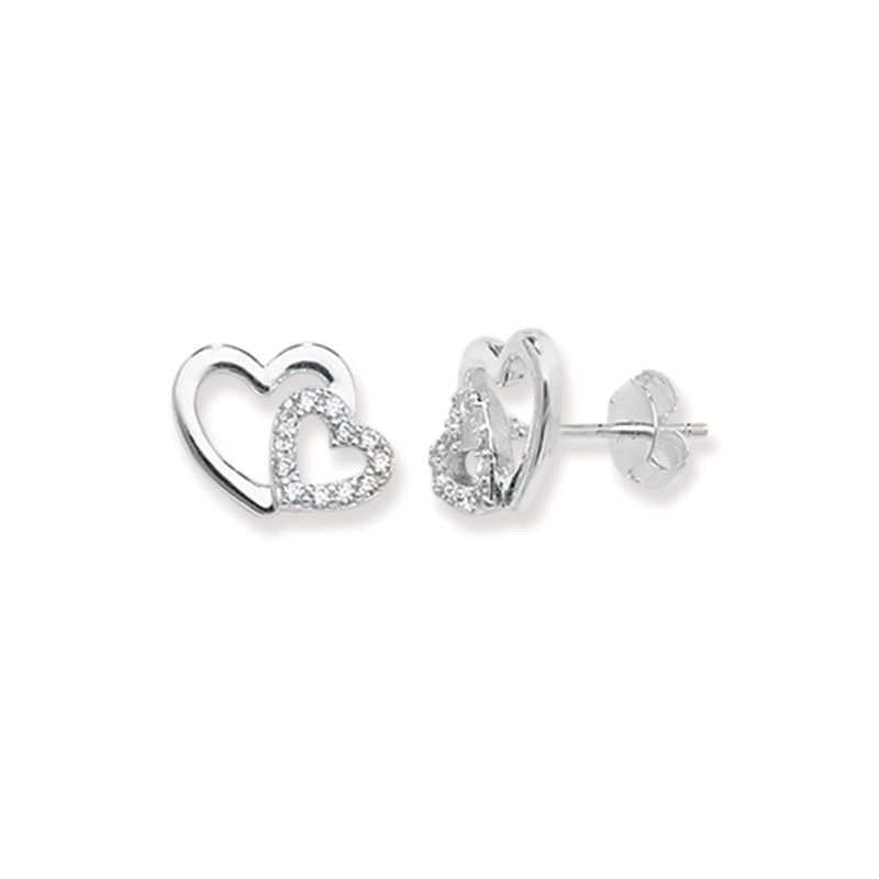 Double Heart CZ Stud Heart Earrings