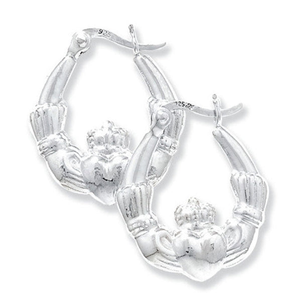 18mm Claddagh Hoop Earrings - Sterling Silver