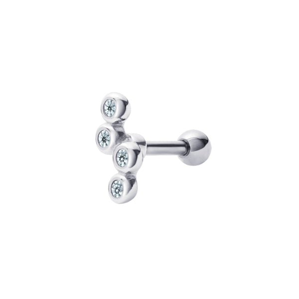 Clear Cubic Zirconia Single Stud Earring - Silver Rhodium Plated