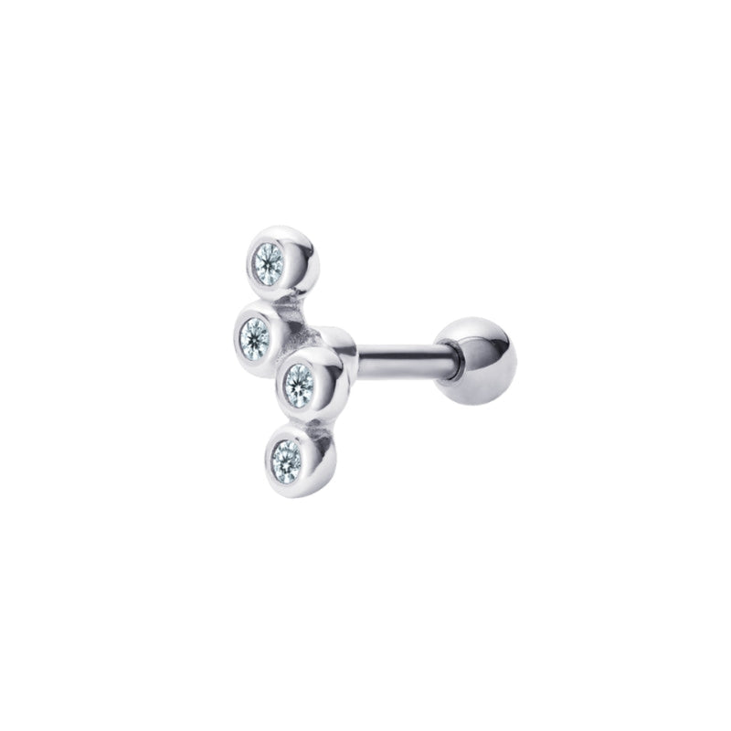 Clear Cubic Zirconia Single Stud Earring - Silver Rhodium Plated