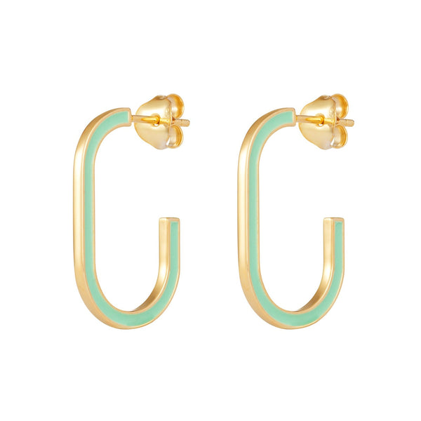 Green Enamel Hoop Earrings - Silver Gold Plated