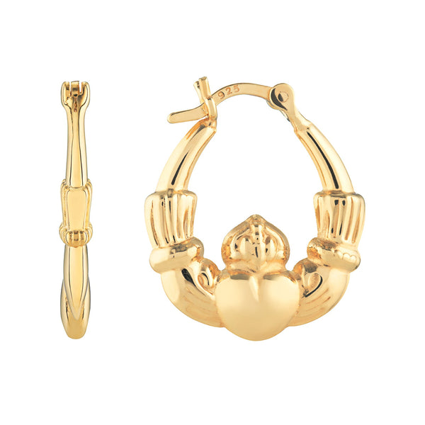 Claddagh Hoop Earrings - Sterling Silver Gold Plated