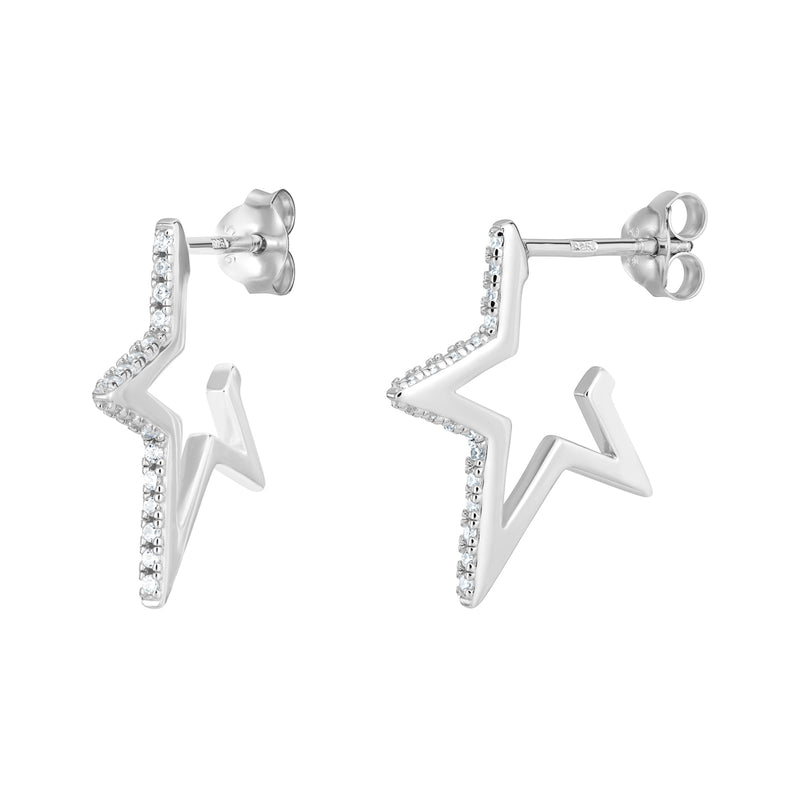 Cubic Zirconia Star Earrings - Silver Rhodium Plated
