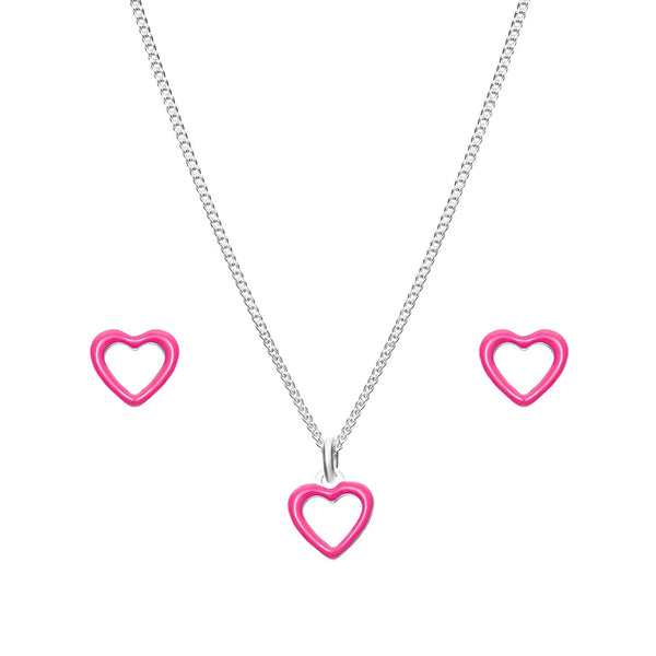 Kids Heart Earrings & Necklace Barbie Barbie & Ken Jewellery - Sterling Silver